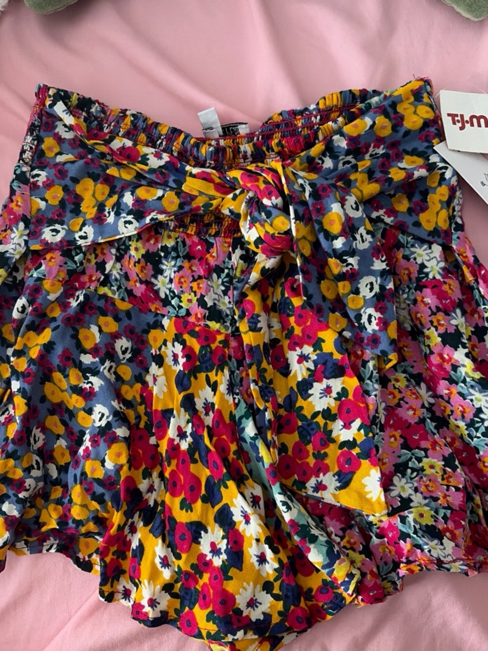 Patrons of peace  Floral Tie-Front Circle Skirt in Yellow, Pink, Navy